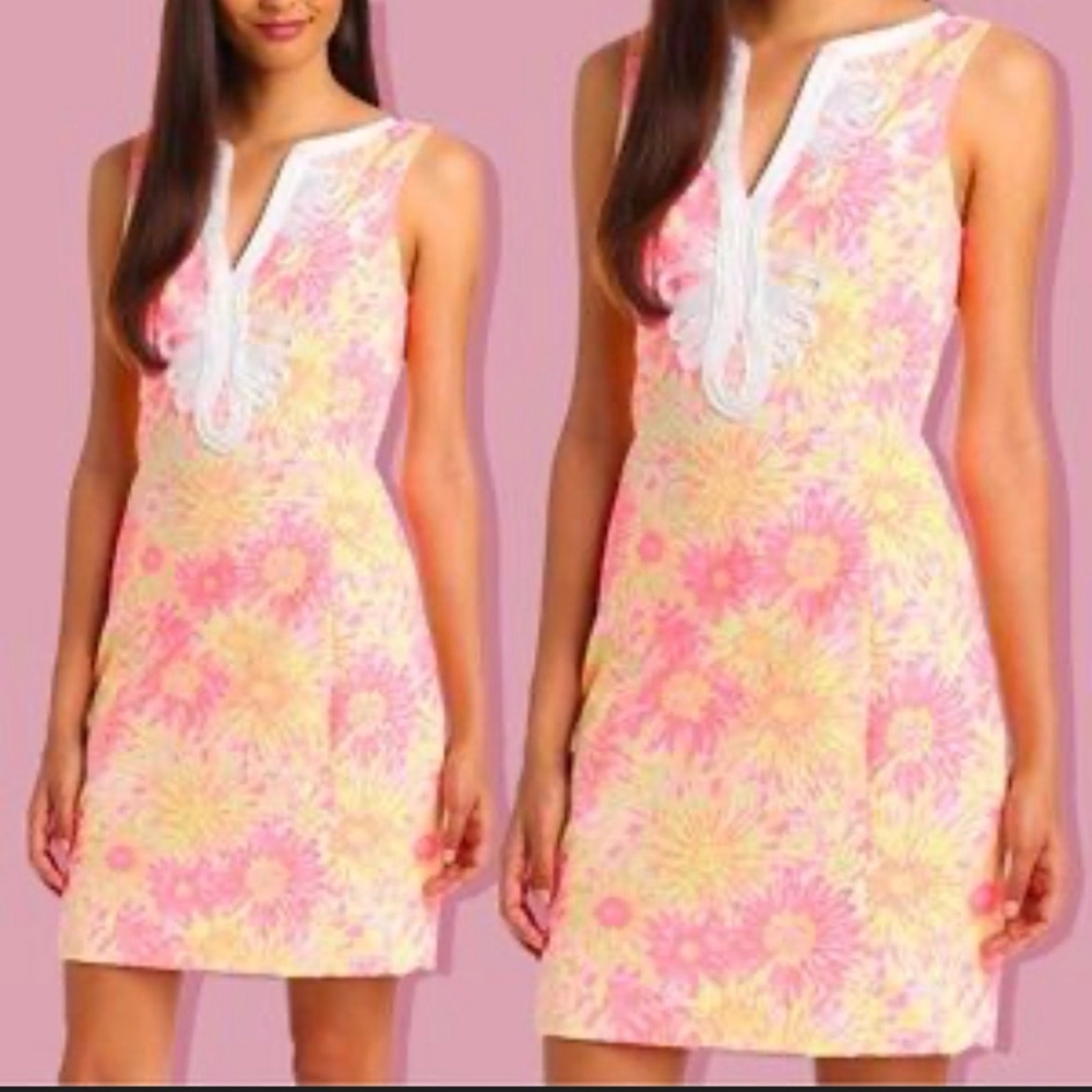 LILLY PULITZER Pink Floral Daisy Cotton Embroidered Dress - Size 8